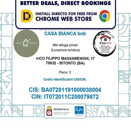 Casa Bianca Bnb,big Terrace,10 Min Airport Beaches